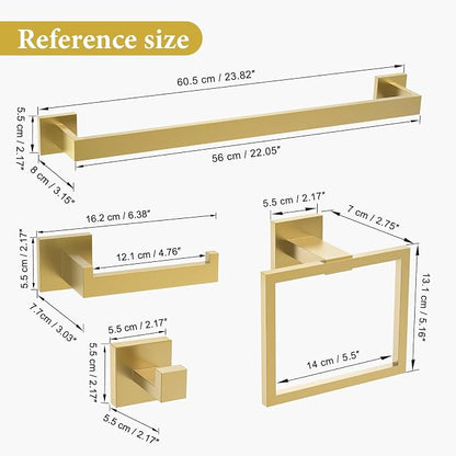TURS 5-Piece Bathroom Hardware Set Brushed Gold Towel Bar Set Bath Towel Holder Sets SUS 304 Stainless Steel Wall Mounted Towel Rack Sets for Bathroom.