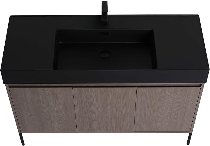 Crownpoint 48 Inch Bathroom Vanity with Sink, Black Sink, Gray Oak Finish, Full Assembly Required, Elegant Bathroom Vanities for Modern Homes