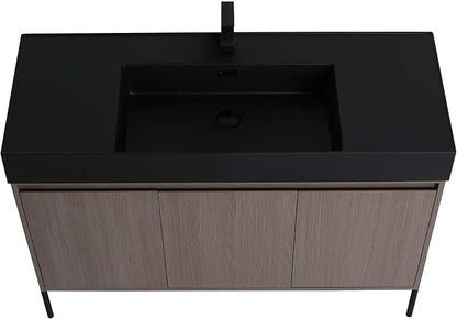 Crownpoint 48 Inch Bathroom Vanity with Sink, Black Sink, Gray Oak Finish, Full Assembly Required, Elegant Bathroom Vanities for Modern Homes