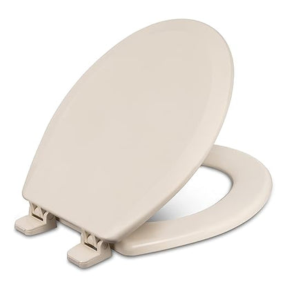 Centoco Round Toilet Seat, Heavy-Duty Wood Core with Plastic Scratch-Resistant Finish, Residential, Made in the USA, 700-106, Bone