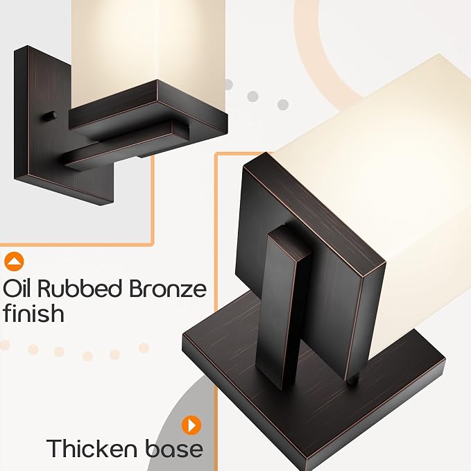 Wall Lights Over Mirror Bathroom Vanity Lighting Fixtures with White Frosted Glass Shade, Porch Wall Sconces, 2 Pack Oil Rubbed Bronze T003ORB-L1-P2