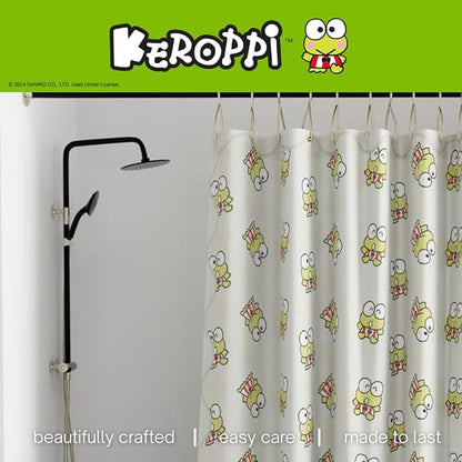 Sanrio Keroppi 13-Piece Shower Curtain Set, 72 x 72 Inch Fabric Curtain with Hooks, Bathroom Decor, Machine Washable, (100% Officially Licensed Product) by Franco Collectibles