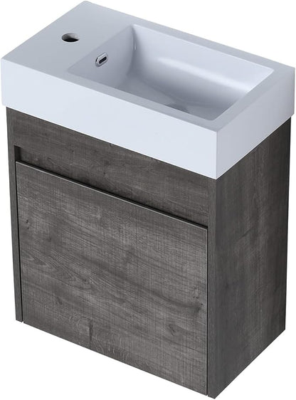 Wall Mount 18 Inch Bathroom Vanity W/Sink Combo for Small Space, Modern Design Vanity Cabinet Gel Basin Countertop, Float Mounting Design Cabinet Set with Single Soft Close Doors (without Faucet)