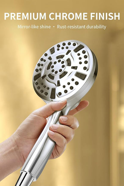 Magnetic Shower Head with Handheld - 10 Spray Modes High Pressure Filtered Showerhead, Detachable Magnetic Mount, Built-in WaterFilter, Extra Cleaning Nozzle, Chrome