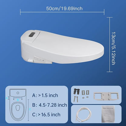 KERDE 08 Bidet Toilet Seat, White, Endless Warm Water, Rear and Front Wash, LED Light, Quiet Operation, Wireless Remote,1-click control Elongated,Bidets for Existing Toilets Smart