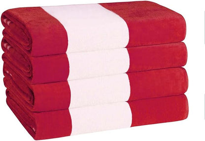 Superior Cotton Striped Beach Towels, Colorful Towels for Adult, Kid, Pool, Swimming, Sand, Travel, Large Oversized, Absorbent, Fast Drying, Bath Basics, Cabana Collection, Set of 4, Red