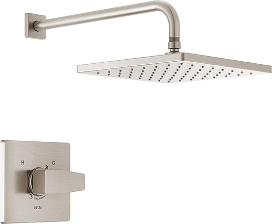 Delta Faucet Modern Raincan Square Single-Function Shower Valve Trim Kit Brushed Nickel, Shower Faucet Set, Rainfall Shower Head, Spotshield Stainless T14268-SP-PP (Valve Not Included)