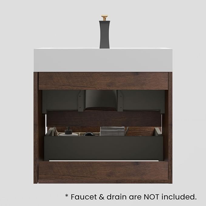 24" Floating Bathroom Vanity with Sink, Modern Bathroom Cabinet with Top and Soft Close Drawers, Spacious Storage for Small Space, Walnut - Lavanda Collection
