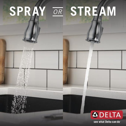 Delta Leland Brushed Nickel Kitchen Faucet with Pull Down Sprayer, Traditional Single Hole Kitchen Sink Faucet, Single Handle, Arctic Stainless 978-AR-DST