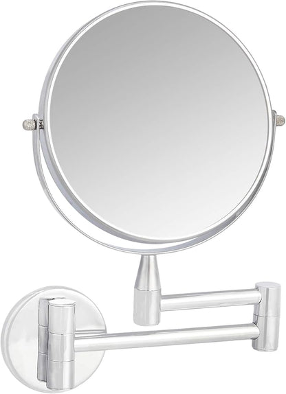 Amazon Basics Wall Mount Round Vanity Mirror with 360° Rotation, Double Sided, 1X/5X Magnification, Adjustable, 12.8"L x 10"W, Chrome