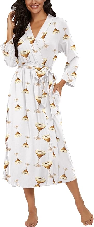 VINTATRE Women Kimono Robes Long Knit Bathrobe Lightweight Soft Knit Sleepwear V-neck Casual Ladies Loungewear