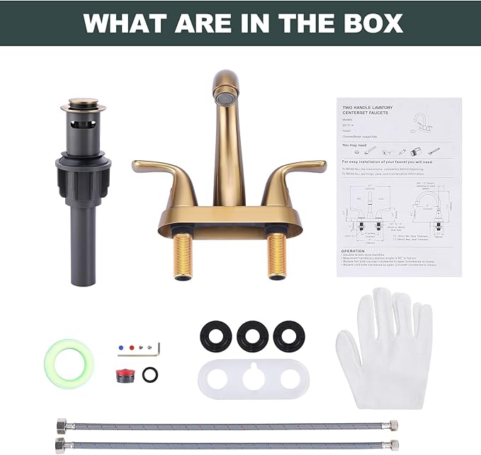 Brushed Gold Bathroom Sink Faucet: ALEASHA 4 Inch Centerset Bathroom Faucet, 2 Handles Washroom Sink Faucets with Pop Up Drain Stopper, RV Lavatory Vanity Faucets with Aesthetic Appeal