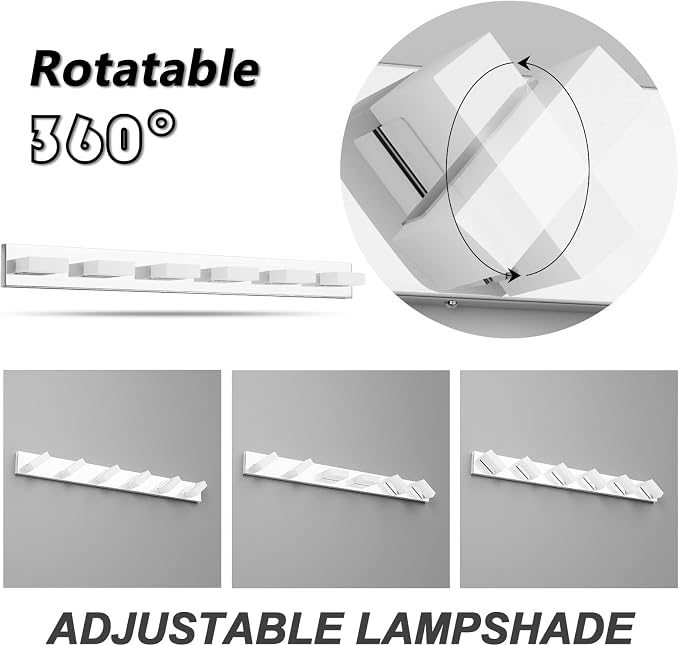 Aipsun LED Bathroom Vanity Lighting Fixtures Modern Chrome Vanity Lights Over Mirror Stainless Steel 6 Light Bathroom Vanity Light 6000K