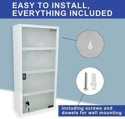 Locking Stainless Steel Medicine Cabinet, 4 Tier Wall Mounted Storage Cabinet, Durable Stainless Steel, Surface or Flush Mount, Ideal for Home, Office or First Aid, 10.6 * 4.7 * 22.4