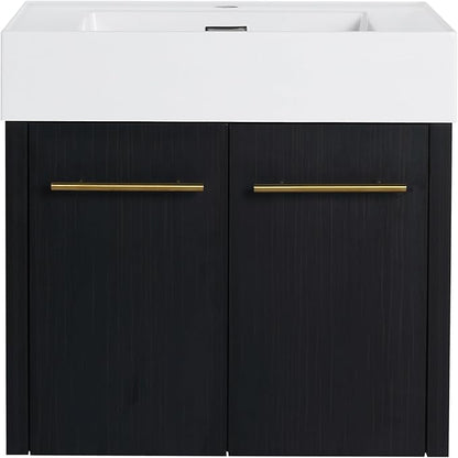 24 Inch Floating Bathroom Vanity,24" Bathroom Vanity with Sink,Modern Single Sink Bathroom Vanity Combo,Black Wall Mounted Cabinet Set