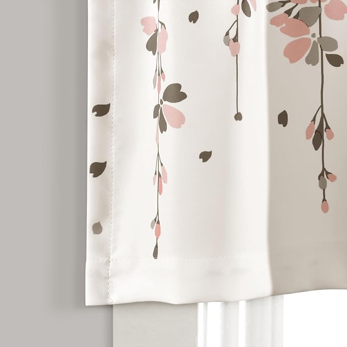 Lush Decor Weeping Flower Light Filtering Window Curtain Valance, Blush & Gray