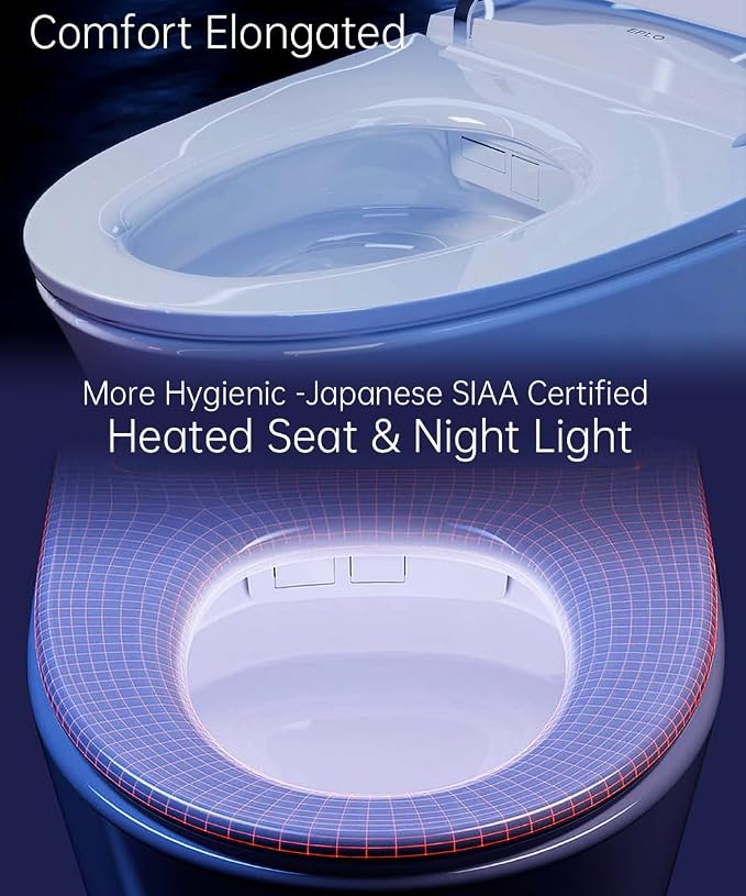 EPLO Smart Toilet Built in Tank Auto Open Bidet with Foam Shield - iX7 PRO | Elongated Heated Seat,Booster Pump-Assisted 1000g MaP Auto Flush, Instant Heated Water, 17" ADA Seat Height, High-Speed Dryer