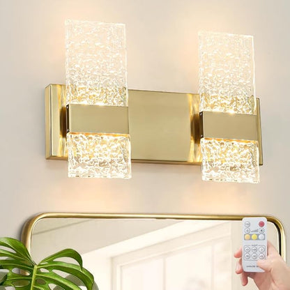 Modern Brushed Gold 4-Lights Bathroom Vanity Light, Eleglant Brass LED Bathroom Light Fixtures over Mirror, Dimmable Acrylic Shade Wall Lighting Fixtures, Hardwired Wall Light(H9.25in, L13.78in)