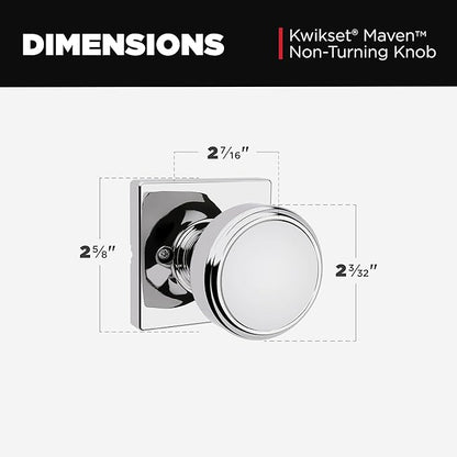 Kwikset Maven Dummy Door Knob, Single Sided Handle for Closets, French Double Doors, and Pantry, Polished Chrome Non-Turning Square Interior Push/Pull Door Knob, with Microban Protection (Pack of 4)