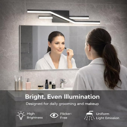 SOLFART Bathroom Light Fixtures Matte Black Dimmable LED Bathroom Vanity Lights Over Mirror 24 Inch Modern Wall Lights