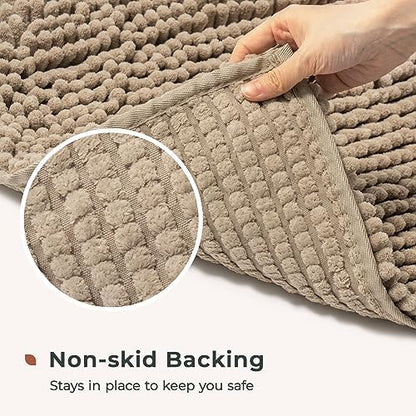 FRESHMINT Chenille Bath Rugs Extra Soft and Absorbent Microfiber Shag Rug, Non-Slip Runner Carpet for Tub Bathroom Shower Mat, Machine-Washable Durable Thick Area Rugs (Light Brown, 24" x 17")