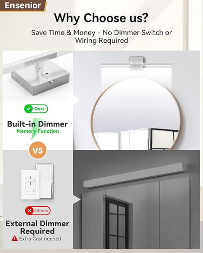 Ensenior Modern Vanity Light 24 Inch, Built-in Dimmer, 14W Dimmable 5CCT LED Light Fixture Over Mirror, Baked-on Matte Grey Vanity Lights for Bathroom Mirror Cabinets Bedroom-FCC & ETL Certificated