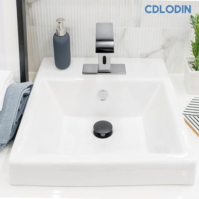 Automatic Sensor Touchless Bathroom Faucet, Modern Chrome Bathroom Faucet for Sink 1 Hole, Waterfall Single Hole Bathroom Sink Faucet Stainless Steel, Hands Free Motion Sensor Lavatory Faucet