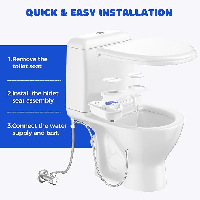 Bidet Attachment for Toilet Seat, Non-Electric Cold Water Bidet with Pressure Controls, Dual Nozzles for Frontal & Rear Wash, Retractable Self-Cleaning for Female & Old- White