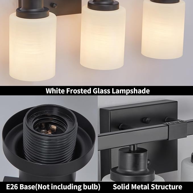 Bathroom Vanity Light, 5-Light Vanity Lighting Fixture Over Mirror for Bathroom, 30" Matte Black Wall Light Fixture, Wall Sconces with Frosted Glass Shade for Mirror Bedroom Living Room