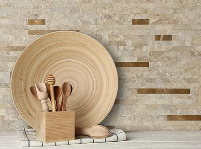 AULIGET 20 Sheets Faux Stone Peel and Stick Backsplash, Beige Marble Look PVC Wall Tiles Stick on Backsplash for Kitchen