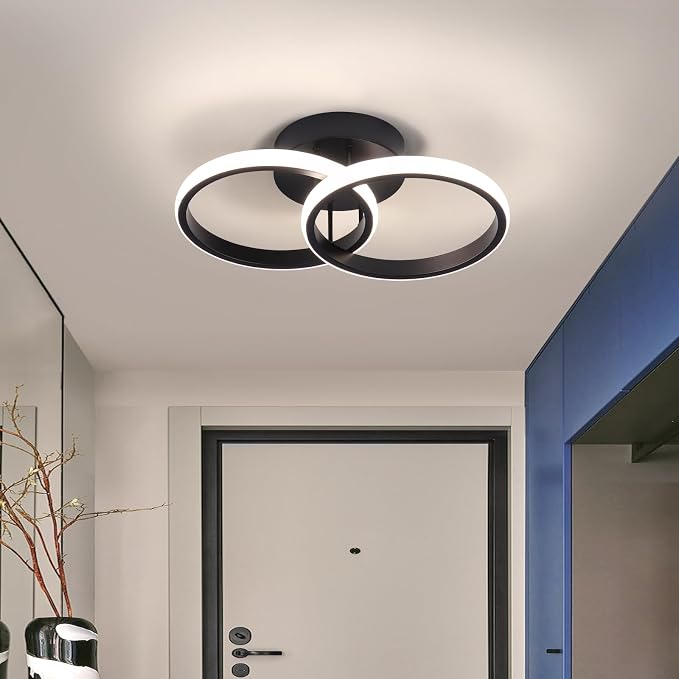 CANEOE Round Modern Led Ceiling Light Fixtures, 4500K Neutral Light Black Hallway Light Fixtures Ceiling, Bathroom Close to Ceiling Lights for Corridor Stair Aisle Lamps (Black, 1 Pack)