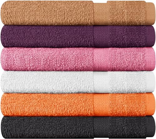 Towel and Linen Mart 100% Cotton 12 Pack Bath Towel Set, Quick Dry, Super Absorbent, Light Weight, Soft, (27 x 54 Pack of 6) (27 x 54 12 Pack, Plum, Pink, Beige, Grey, White, Peach)