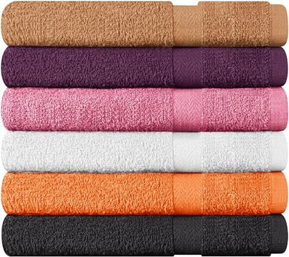 Towel and Linen Mart 100% Cotton 12 Pack Bath Towel Set, Quick Dry, Super Absorbent, Light Weight, Soft, (27 x 54 Pack of 6) (27 x 54 12 Pack, Plum, Pink, Beige, Grey, White, Peach)