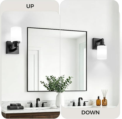 Set of 2 Wall Sconces for Bathroom, Black 1 Light Bathroom Vanity Light,Modern Wall Sconces Indoor with White Glass Shades,Farmhouse Wall Lamp for Bedroom Living Room Mirror Hallway