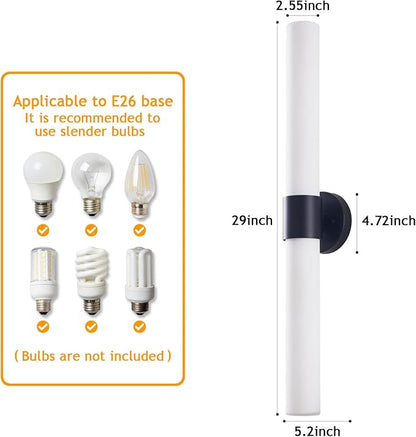 29" Modern Wall Sconce with Frosted Glass Shades, for Bathroom Mirror Bedroom Living Room Hallway, Black Finish