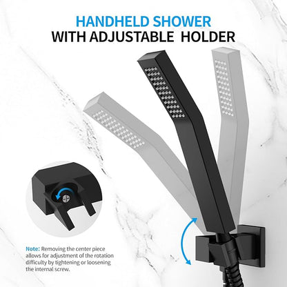 EMBATHER Shower System,10"Shower Faucet Set with Rain Shower Head and Handheld Spray Combo,Included Valve and Trim Kit,Mattle Black