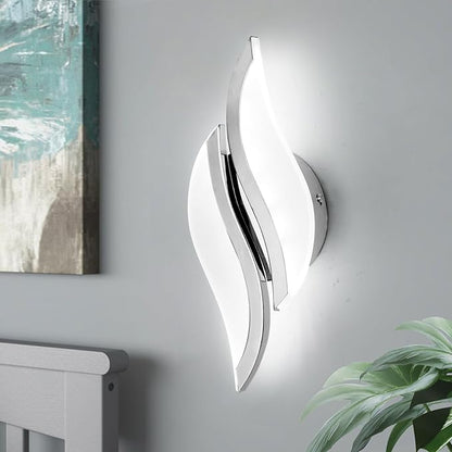 CANEOE Modern LED Wall Sconce 6000K Chrome Indoor Wall Light Fixtures Acrylic Wall Sconce Lighting for Living Room Bedroom Bedside Bathroom Hallway Stairway Wall Lamp (Chrome, 1 Pack, 6000K)