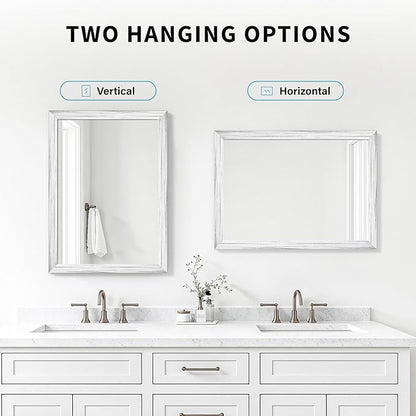 White Wood Effect Framed Wall Mirror, 20x30 Rectangle Mirror, 1/8" Anti-desilvering Tempered Glass, Sustainable& Sturdy Frame, Anti-Rust, HD Reflection &3min Fast Setup for Bathroom Living Room