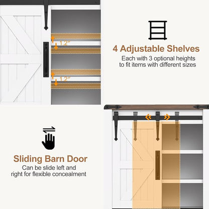 Giantex Bathroom Storage Cabinet, Farmhouse Wooden Floor Cabinet w/Sliding Barn Door, 2 Drawers & Adjustable Shelves, Modern Freestanding Storage Organizer for Living Room, Entryway, Kitchen
