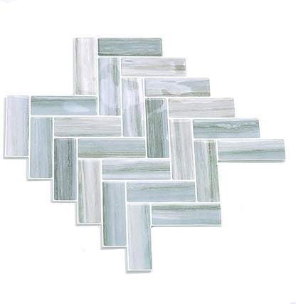 Tilingview 10PCS Peel and Stick Backsplash for Kitchen, Plastic Self-Adhesive Vinyl Gel Tile, Wall Tile for Home Decoration (Blue Gray Herringbone)