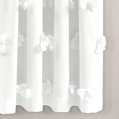 Lush Decor Riley Light Filtering Window Curtain Panel, Single 54" W x 63" L, White - Cute White Curtains for Bedroom - Bow Decor - Coquette Curtains for Windows (Pack of 4)