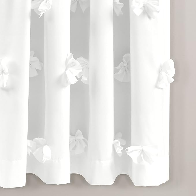 Lush Decor Riley Light Filtering Window Curtain Panel, Single 54" W x 63" L, White - Cute White Curtains for Bedroom - Bow Decor - Coquette Curtains for Windows