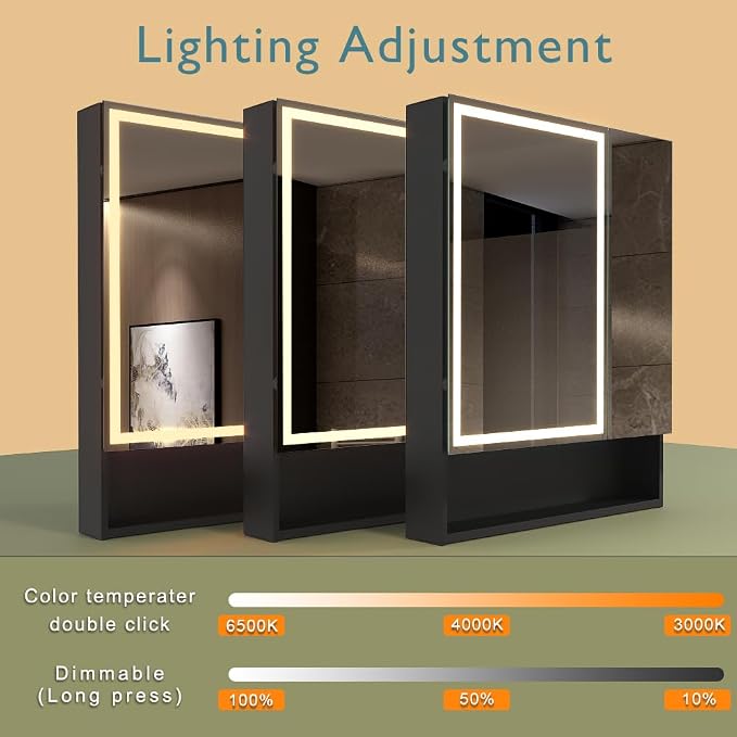 30x34 Inch Two Doors Aluminum LED Bathroom Medicine Cabinet with Mirror | Light Adjustment, Anti-Fog, Sockets&USBs, High Capacity, Easy to Install