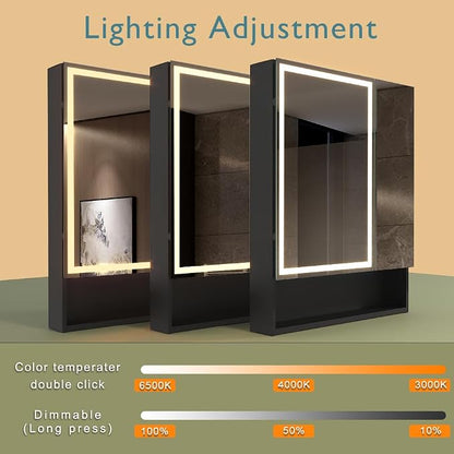 30x34 Inch Two Doors Aluminum LED Bathroom Medicine Cabinet with Mirror | Light Adjustment, Anti-Fog, Sockets&USBs, High Capacity, Easy to Install