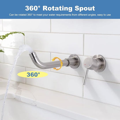 ARCORA Wall Mount Bathroom Faucet, Brushed Nickel Single Handle Bathroom Sink Faucet Wall Mounted, Rough-in Valve Included
