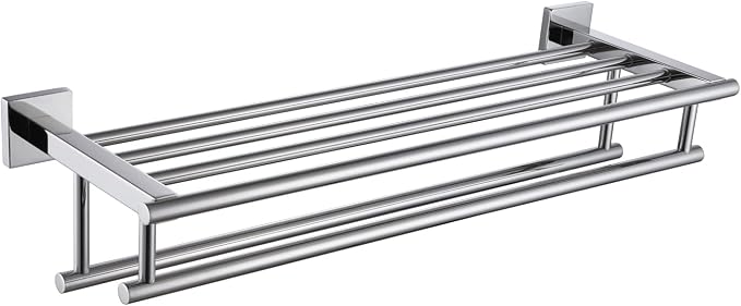 KOKOSIRI Bath Towel Rail Bathroom Towel Rack Towel Holder 24 Inch Towel Shelf with Double Towel Bars Wall Mounted SUS 304 Stainless Steel, Polished Chrome, B6005CH-L24