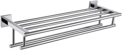 KOKOSIRI Bath Towel Rail Bathroom Towel Rack Towel Holder 24 Inch Towel Shelf with Double Towel Bars Wall Mounted SUS 304 Stainless Steel, Polished Chrome, B6005CH-L24