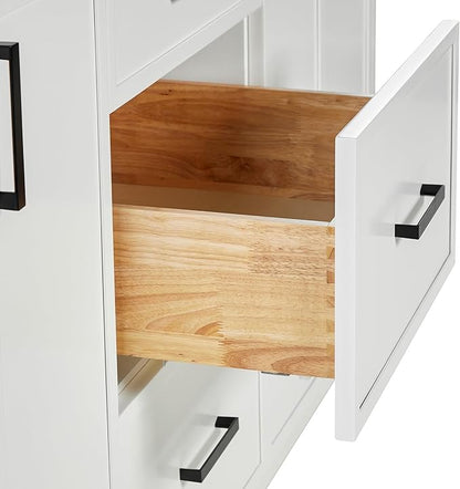 ARIEL Kelly 66-inch Bathroom Vanity with Sink,Solid Wood, 1.5-inch Carrara White Quartz Countertop & Backsplash, Double Rectangular Porcelain Sink, 4 Soft Closing Doors, 5 Dovetail Drawers, White