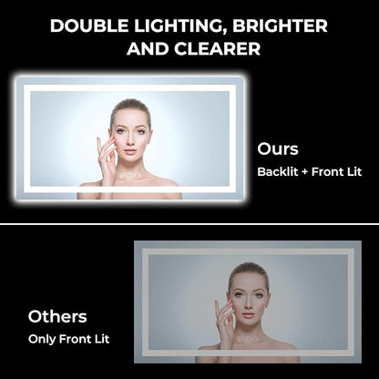 60x40 LED Bathroom Mirror with Lights, Lighted Vanity Mirror | Backlit and Front Light, Anti-Fog, 3 Color Dimmable, Memory, Tempered Glass, IP54 Waterproof, UL Listed