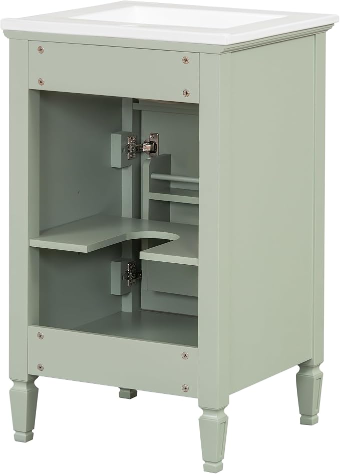 GDFStudio Hawthorne 20" Modern Bathroom Vanity with Sink, Freestanding Bathroom Vanity Organizer with Tilt Out Drawer, Adjustable Shelf and Solid Wood Legs, Single Sink Bathroom Vanity, Green